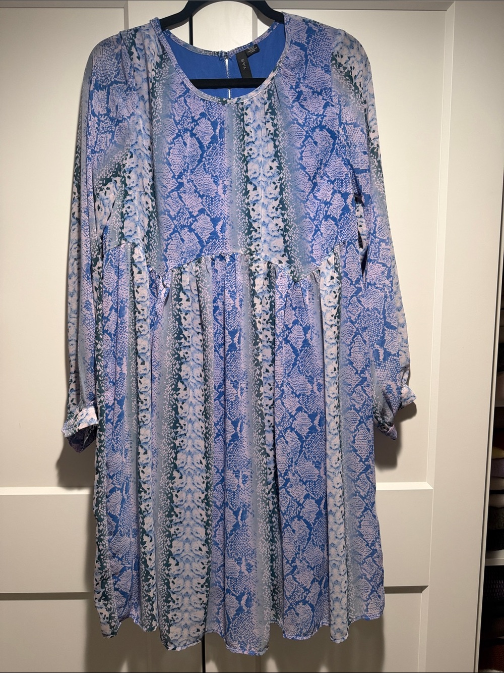 Ya Los Angeles Blue & Lavender Printed Round-Neck Dress